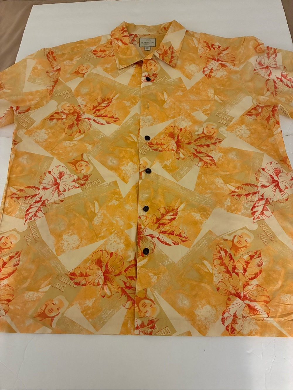 TRADER BAY Vtg  Button Shirt Men L Cotton Coral Print Tropical Resortwear Hawaii